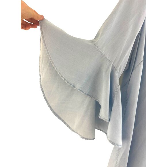 Light Blue Challis V-Neck Bell Sleeve Shift Dress Size 22W 3X Plus Size Fall - Picture 4 of 9